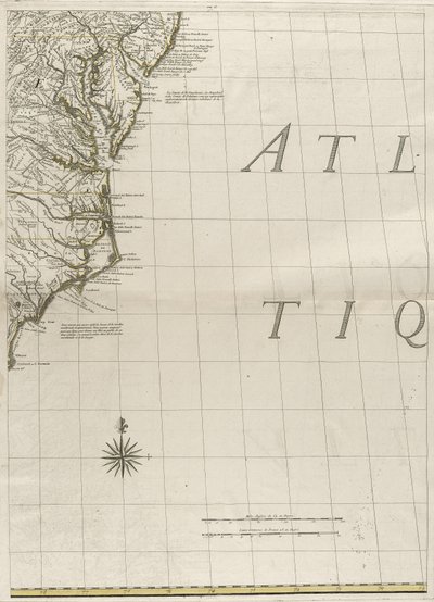अमेरिका में ब्रिटिश और फ्रांसीसी प्रभुत्व का एक नक्शा, 1756 (कागज पर रूपरेखा रंग के साथ उत्कीर्णन) द्वारा जॉन मिशेल