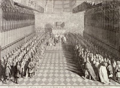वेस्टमिंस्टर एब्बे, लंदन में विलियम III का राज्याभिषेक, 1689, c1689 द्वारा जॉन पाइन