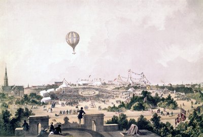 फैंसी फेयर, प्रिंसेस पार्क, लिवरपूल, अगस्त 1849 के ऊपर एक गर्म हवा का गुब्बारा द्वारा जॉन आर इसाक