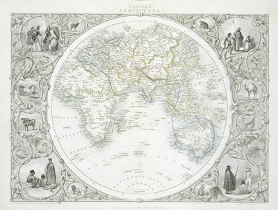 जॉन टालिस und कंपनी, न्यूयॉर्क und लंदन, 1850 के दशक से प्रकाशित वर्ल्ड मैप्स की एक श्रृंखला से पूर्वी गोलार्ध द्वारा जॉन रैपकिन