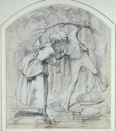 क्रॉसिंग, c.1860 (बोर्ड पर पेंसिल) द्वारा जॉन रिचर्ड क्लेटन