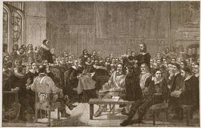 HDM Spence-Jones, पब द्वारा &39;द चर्च ऑफ़ इंग्लैंड: ए हिस्ट्री फॉर द पीपल&39; का चित्रण, द वेस्टमिंस्टर असेंबली ऑफ़ डिवाइन्स। c.1910 (सीपिया फोटो) द्वारा जॉन रोजर्स हर्बर्ट
