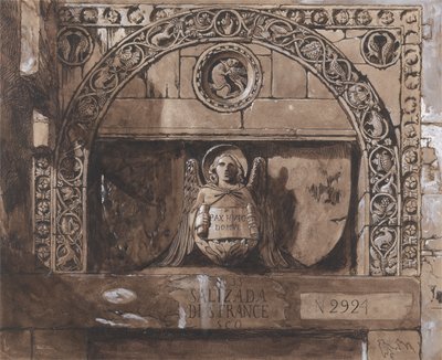 लौह द्वार के कॉन्टारिनी पैलेस का द्वार (कलम, स्याही, धोने और कागज पर बीसी) द्वारा जॉन रस्किन