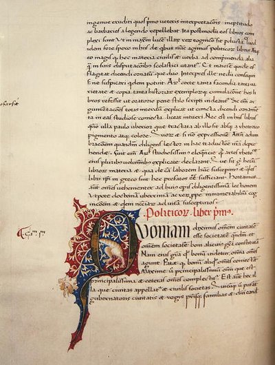 Ms.228, f.90v: अरस्तू के 'निकोमैचियन एथिक्स एंड पॉलिटिक्स' से पृष्ठ द्वारा जॉन रसेल