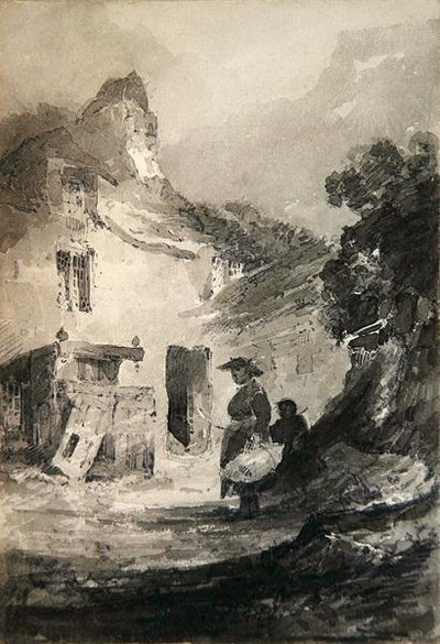 डोलगेली में एक पुराना कॉटेज (कागज पर पेंसिल और ग्रे वॉश) द्वारा जॉन बेच Cotman