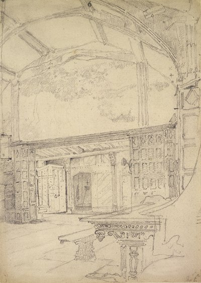 इंटीरियर ऑफ़ द ग्रेट हॉल, लिटिल मोरेटन हॉल, चेशायर द्वारा जॉन बेच Cotman
