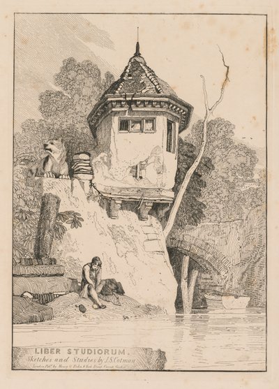 लिबर स्टडियोरम, फ्रंटिफ़िश, 1838 की नदी के तट पर एक गार्डन हाउस का दृश्य। द्वारा जॉन बेच Cotman
