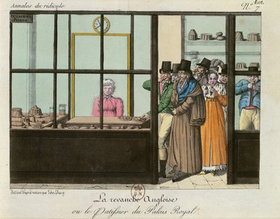 द इंग्लिश रिवेंज या, द पैटीसेरी एट द पैलैस रॉयल, c.1815 द्वारा जॉन तेज