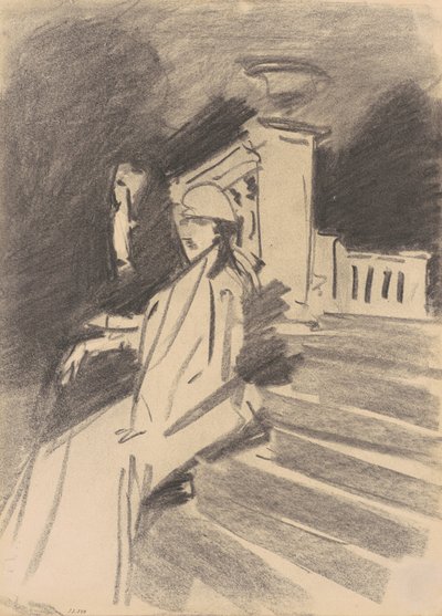 फाउंटेन द्वारा, विला टोरलोनिया, फ्रैसाटी, c.1907 (वॉव पेपर पर लकड़ी का कोयला) द्वारा जॉन सिंगर सार्जेंट