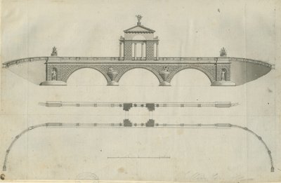 चिलिंगटन पार्क - प्रस्तावित पुल: सीपिया ड्राइंग, एन डी [1789] (प्रिंट) द्वारा जॉन सोएन