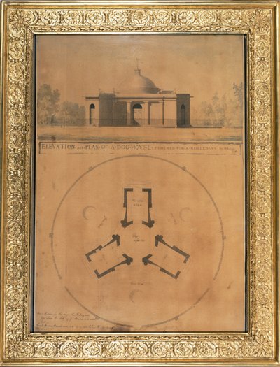 डॉग हाउस की ऊंचाई और योजना, 1779 (कागज पर कलम और स्याही और wc) द्वारा जॉन सोएन