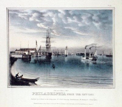 नौसेना यार्ड से फिलाडेल्फिया, c.1840 (कलर लिथो) द्वारा जॉन टी। बोवेन