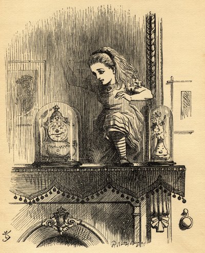 एलिस इन द लुकिंग ग्लास हाउस, लुईस कैरोल द्वारा &39;थ्रू द लुकिंग ग्लास&39; का चित्रण (1832-98) पहली बार 1871 में प्रकाशित हुआ द्वारा जॉन टेनिएल