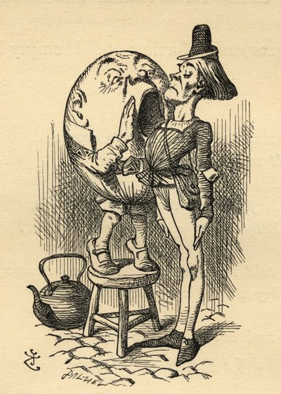 हम्प्टी डम्प्टी, लुईस कैरोल (1832-98) द्वारा &39;थ्रू द लुकिंग ग्लास&39; का चित्रण पहली बार 1871 में प्रकाशित हुआ द्वारा जॉन टेनिएल