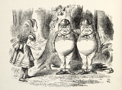 ट्वीडलेडम और ट्वीडली, लुकिंग कैरोल के माध्यम से चित्रण, लुईस कैरोल (1832 - 98), 1872 द्वारा जॉन टेनिएल