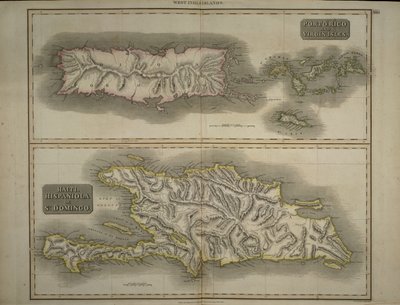 पोर्टो रिको और वर्जिन आइल्स: हैती, हिसपनिओला या सेंट डोमिंगो, 1817 (हाथ से रंग की नक्काशी) द्वारा जॉन थॉमसन