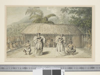 F.13 Otaheite में एक नृत्य, c.1773-84 (जल रंग) द्वारा जॉन वेबर