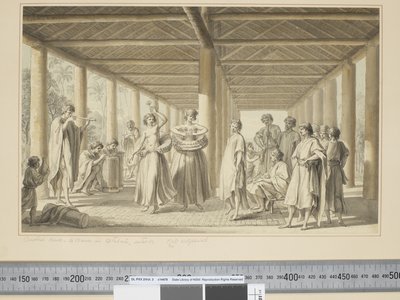 F.14 एक अन्य दृश्य, ओटाहेइट में एक नृत्य, बाहरी, c.1773-84 (जल रंग) द्वारा जॉन वेबर