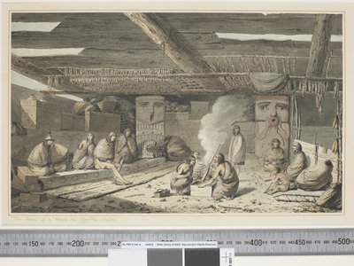 F.24 Nootka साउंड में एक घर के अंदर, c.1773-84 (पानी के रंग) द्वारा जॉन वेबर