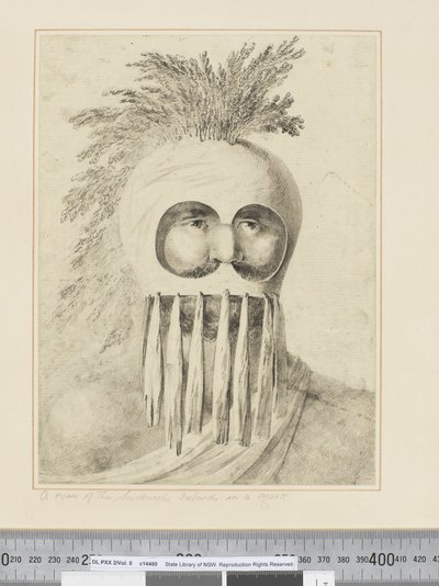 F.38 ए मैन ऑफ़ द सैंडविच आइलैंड्स इन अ मास्क, c.1773-84 (वाटरकलर) द्वारा जॉन वेबर