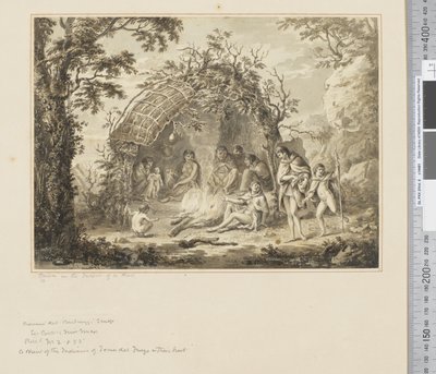 F.43 एक झोपड़ी के इंटीरियर में मूल निवासी, c.1783-84 (जल रंग) द्वारा जॉन वेबर
