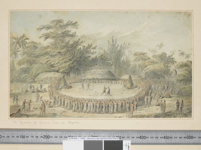 F.4 हापी में कैप्टन कुक का स्वागत, c.1773-84 (वाटरकलर और प्रिंट उत्कीर्णन) द्वारा जॉन वेबर