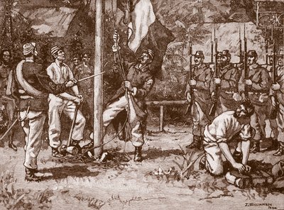 नई हेब्रिड्स, 1886 में फ्रेंच ध्वज फहराया, &39;कासेल इलस्ट्रेटेड हिस्ट्री ऑफ इंग्लैंड&39; से चित्रण द्वारा जॉन विलियमसन