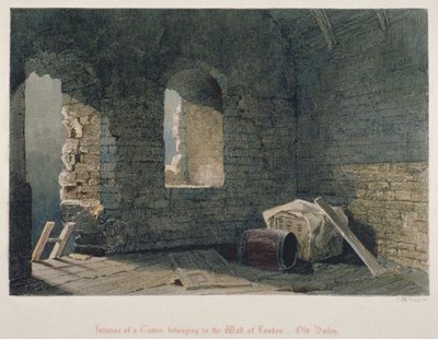 ओल्ड बेली, सिटी ऑफ़ लंदन, 1851 में लंदन की दीवार से संबंधित एक टावर का आंतरिक दृश्य द्वारा जॉन व्येकहम आर्चर