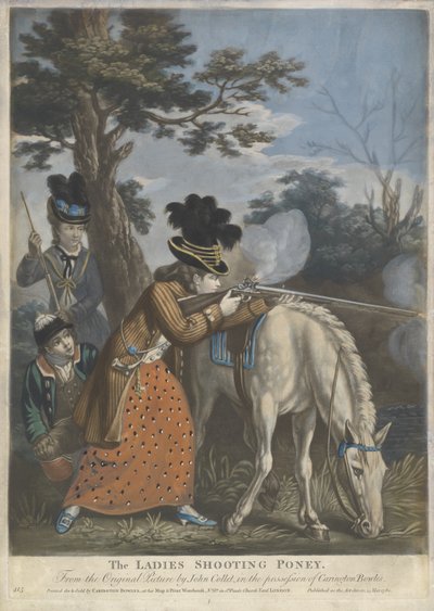 द लेडीज़ शूटिंग पौनी, 1780 (हाथ से रंगीन मेज़ोटिन पर वोव पेपर) द्वारा Collet के बाद जॉन