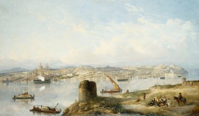 Praca do Terreiro do Paco, Old Cathedral और Castelo de S. Jorge के साथ Tejo नदी पर लिस्बन का एक व्यापक दृश्य द्वारा जॉन या गियोवन्नी श्रांज