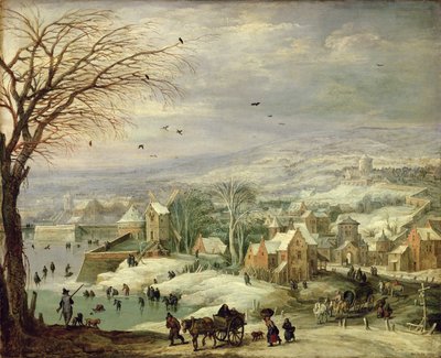 विंटर में विलेज लैंडस्केप, c.1615-20 (तांबे पर तेल) द्वारा जोस या जोसे डे मोम्पर