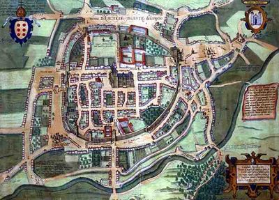 जॉर्ज ब्राउन (1541-1622) और फ्रैंस होगेनबर्ग (1535-90), c.1572 (रंगीन उत्कीर्णन) से 'सिविटेट्स ऑर्बिस टेरारम' से ब्रैक का नक्शा द्वारा जोरिस (बाद) होफनेगल