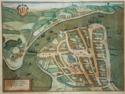 जॉर्ज ब्राउन (1541-1622) और फ्रैंस होजेनबर्ग (1535-90), c.1572 (रंगीन उत्कीर्णन) द्वारा 'सिविटेट्स ऑर्बिस टेरारम' से एकलेनफोर्ड का नक्शा द्वारा जोरिस (बाद) होफनेगल