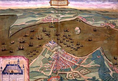 जॉर्ज ब्राउन (1541-1622) और फ्रैंस होगेनबर्ग (1535-90) c.1572-1617 (रंगीन उत्कीर्णन) द्वारा 'सिविटेट्स ऑर्बिस टेरारम' से सुंदर का नक्शा द्वारा जोरिस (बाद) होफनेगल