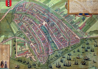 एम्स्टर्डम के मानचित्र, &39;विश्व&39; से ब्राउन द्वारा (1541-1622) और फ़्रैंस होगेनबर्ग (1535-1590), c.1572 द्वारा जोरिस हॉफनागल