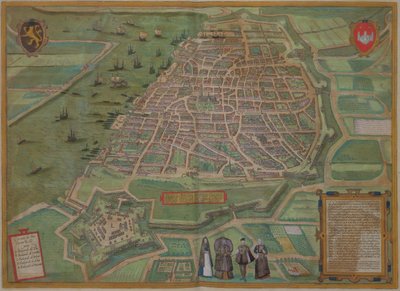 एंटवर्प के मानचित्र, &39;विश्व&39; से ब्राउन द्वारा (1541-1622) और फ़्रैंस होगेनबर्ग (1535-1590), c.1572 द्वारा जोरिस हॉफनागल