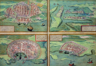 ब्रौन द्वारा कलैस, माल्टा, रोड्स, और Famagusta के मानचित्र, &39;विश्व&39; से (1541-1622) और फ्रांज Hogenbergh (1535-1590), c.1572 द्वारा जोरिस हॉफनागल