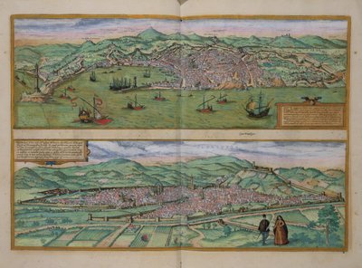 जेनोआ ब्रून (1541-1622) और फ्रैंस होजेनबर्ग (1535-90),&39;.1572 &39;से जेनोवा और फ्लोरेंस का मानचित्र द्वारा जोरिस हॉफनागल