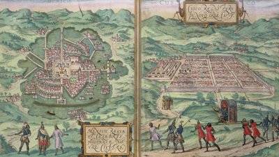 जॉर्ज ब्रौन (1541-1622) और फ्रैंस होजेनबर्ग (1535-90),&39;.1572 &39;से मेक्सिको और कुज़्को का मानचित्र,&39; Civitates Orbis Terrarum &39;से द्वारा जोरिस हॉफनागल