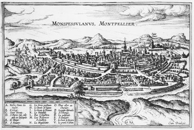 मॉन्टपेलियर का नक्शा, जॉर्ज ब्रौन (1541-1622) और फ्रैंस होजेनबर्ग (1535-90) ब्रुसेल्स, 1574 (121038 को भी देखें) द्वारा &39;Civitates Orbis Terrarum&39; से द्वारा जोरिस हॉफनागल
