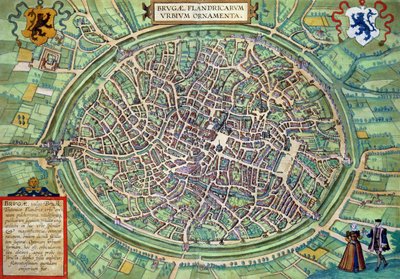 ब्राउन द्वारा &39;विश्व&39; से ब्रुग के मानचित्र (1541-1622) और फ़्रैंस होगेनबर्ग (1535-1590), c.1572 द्वारा जोरिस हॉफनागल