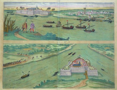 जॉर्ज ब्रौन (1541-1622) और फ्रैंस होजेनबर्ग (1535-90) द्वारा &39;सेविटेट्स ऑर्बिस टेरारम&39; से कोमोर्रा के दो दृश्य द्वारा जोरिस हॉफनागल