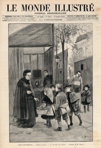 पेरिस में L'Ecole Foraine: विद्यार्थियों की वापसी - एम. बेलोन द्वारा ड्राइंग - "द इलस्ट्रस वर्ल्ड" "अक्टूबर 1894 का द्वारा जोस बेलोन