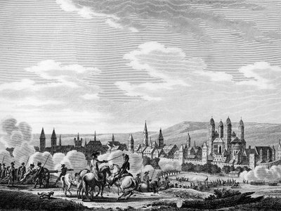 फ्रांसीसी क्रांति और प्रशिया विरोधी क्रांतिकारी आंदोलन: अक्टूबर 1792, जर्मनी में स्पीयर शहर (जर्मन स्पीयर) पर कब्जा। स्वेबैक के बाद बर्थौट द्वारा नक्काशी पेरिस, क्रांति के इतिहास संस्थान का पुस्तकालय of द्वारा जोसेफ (बाद में) स्वेबाक डेसफॉंट्स