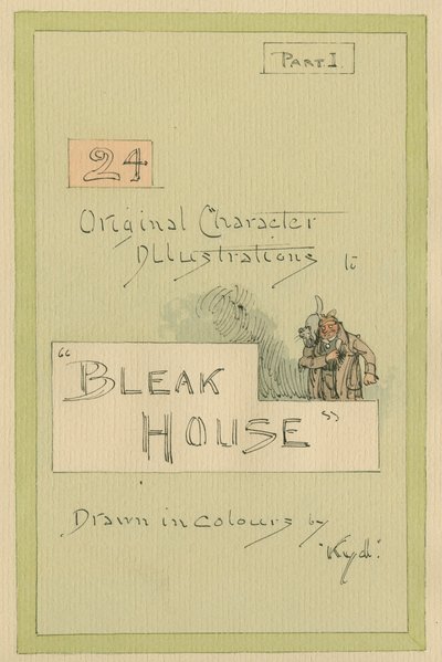 शीर्षक पृष्ठ, &39;ब्लीक हाउस&39; के लिए चित्र, भाग 1, c.1920s (कागज पर wc के साथ पेन इंक द्वारा जोसेफ क्लेटन क्लार्क