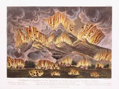 1822 में सिनानो प्रांत में माउंटेन असामा-यम के भूकंप और विस्फोट द्वारा जोसेफ कॉन्स्टेंटाइन स्टैडलर