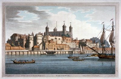 1795 में टेम्स नदी पर नावों के साथ टॉवर ऑफ़ लंदन का दक्षिण दृश्य द्वारा जोसेफ कॉन्स्टेंटाइन स्टैडलर