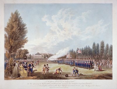 हंस-टाउन एसोसिएशन, नाइट्सब्रिज, लंदन, 1799 में अपने मैदान में व्यायाम करते हुए द्वारा जोसेफ कॉन्स्टेंटाइन स्टैडलर