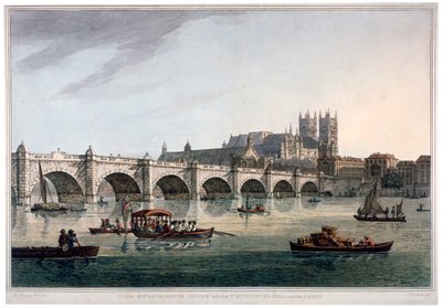 वेस्टमिंस्टर ब्रिज, वेस्टमिंस्टर एब्बे और वेस्टमिंस्टर हॉल, लंदन, 1789। द्वारा जोसेफ कॉन्स्टेंटाइन स्टैडलर