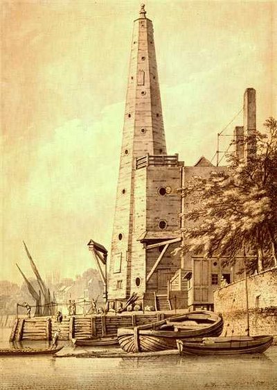 यॉर्क बिल्डिंग्स में ओल्ड वाटर टॉवर, व्हाइटहॉल, 20 मई 1791 (स्याही और धुलाई) द्वारा जोसेफ फरिंगटन